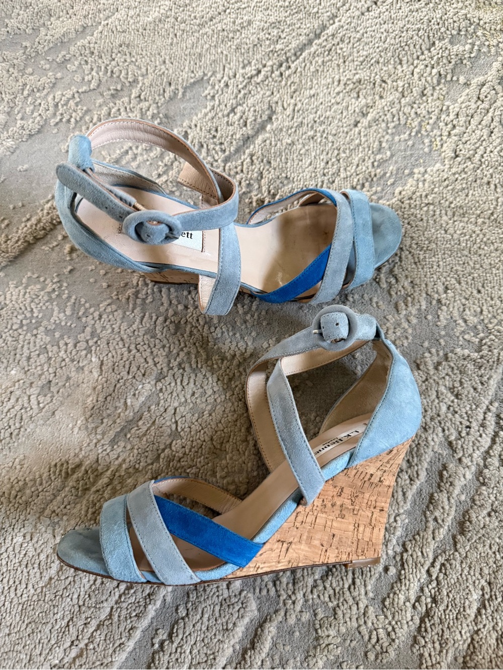 LK Bennett wedge sandals blue suede leather Linette cork 37 / 6.5